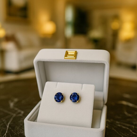 Massini Bold Blue Elegance – Trio of Gold & Gemstone Earrings - Picture 2 of 7